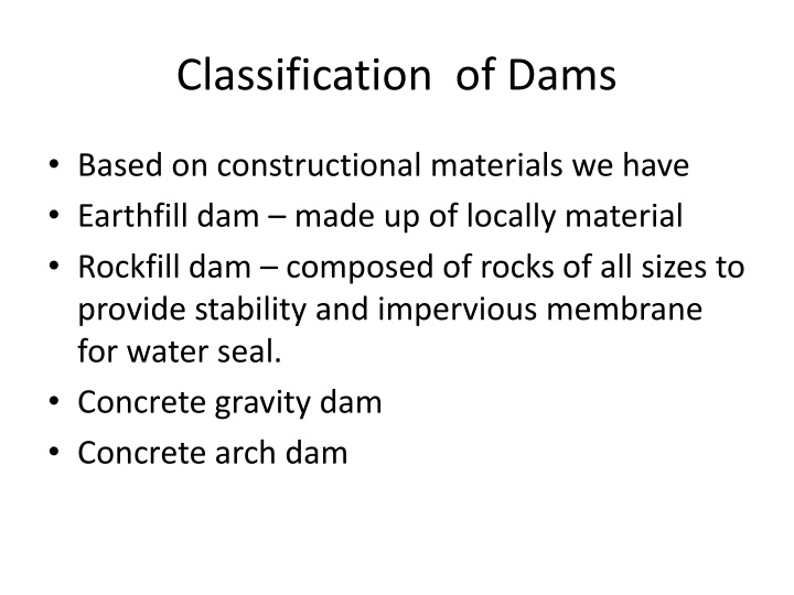 classification of dams