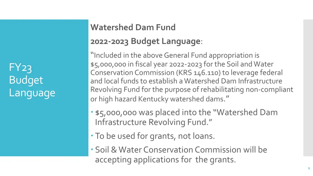 watershed dam fund