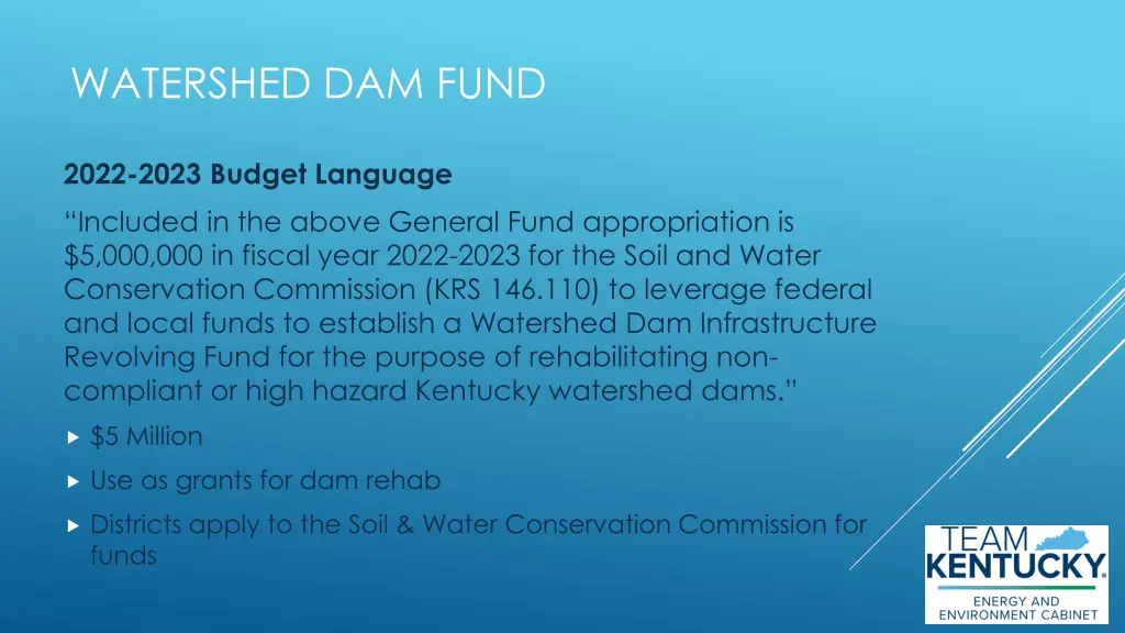 watershed dam fund