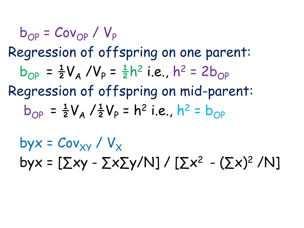 b op cov op v p regression of offspring