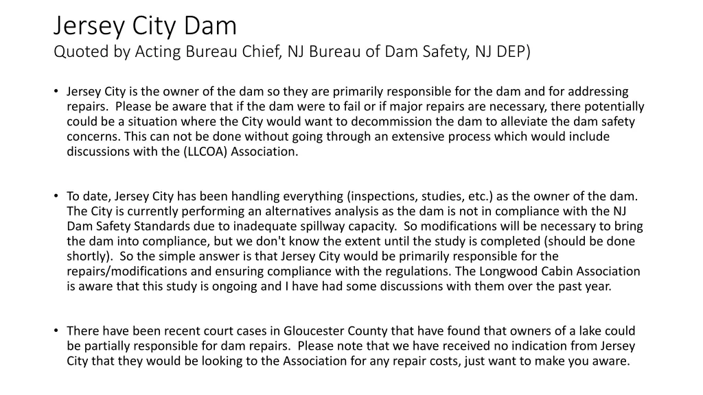 jersey city dam quoted by acting bureau chief