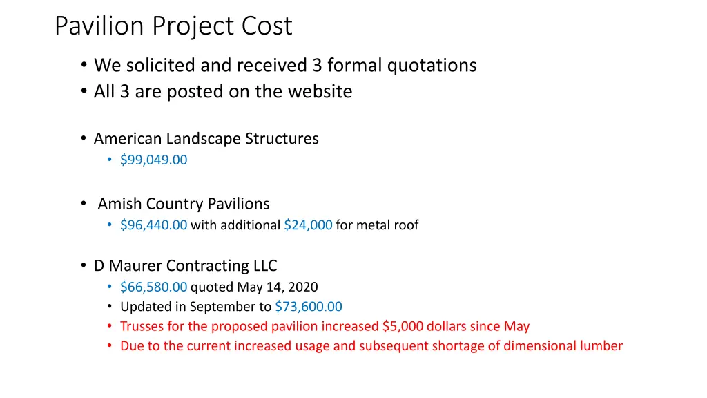 pavilion project cost