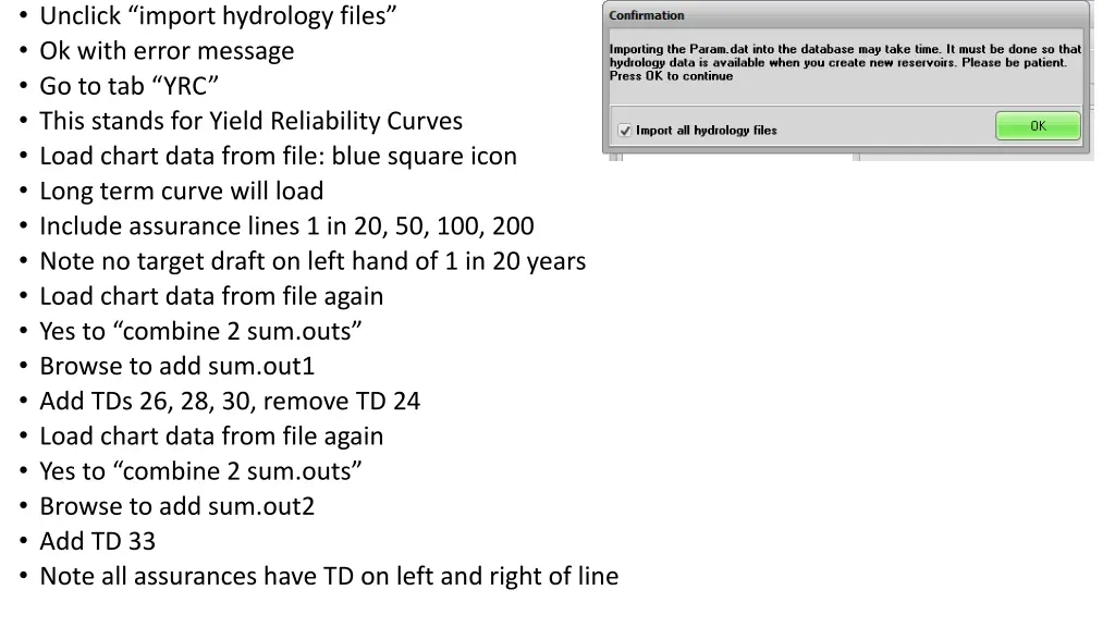 unclick import hydrology files ok with error