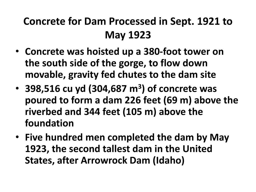 concrete for dam processed in sept 1921