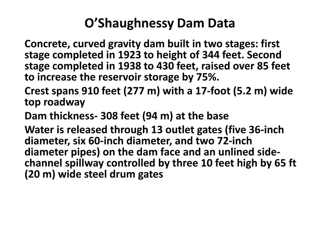 o shaughnessy dam data