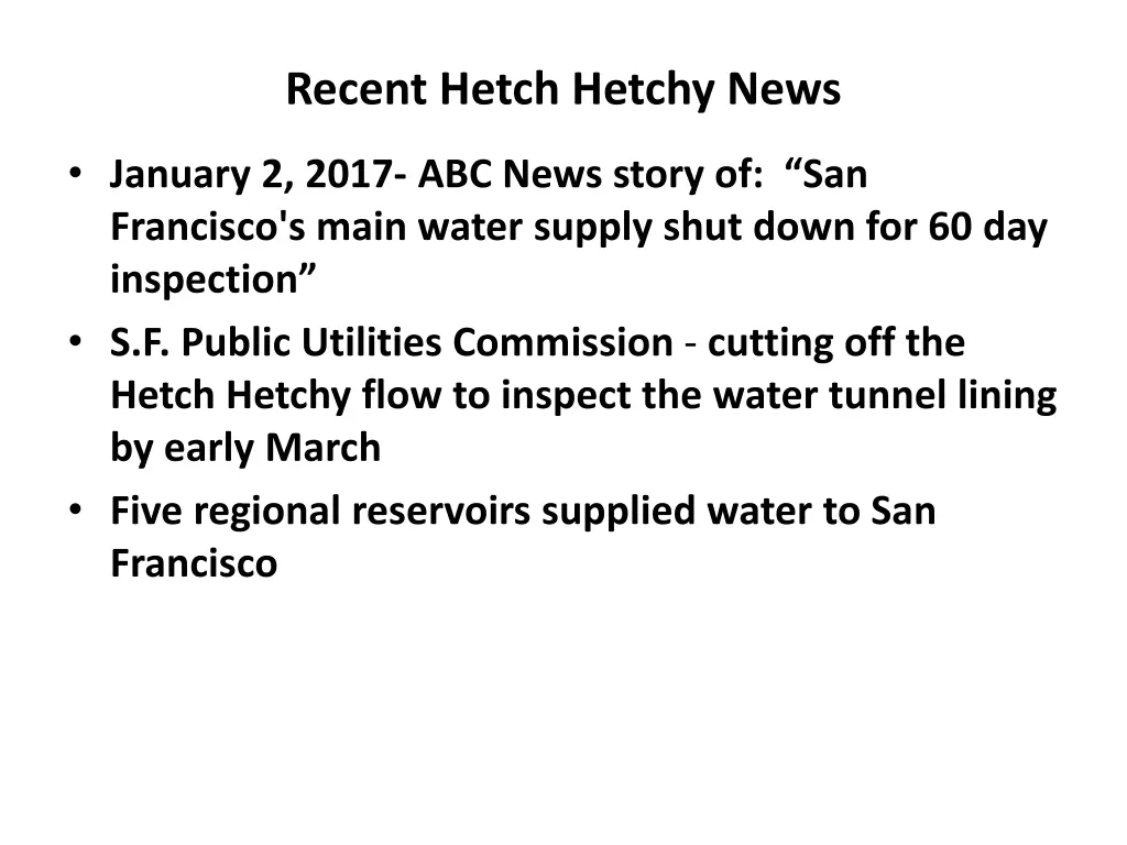 recent hetch hetchy news