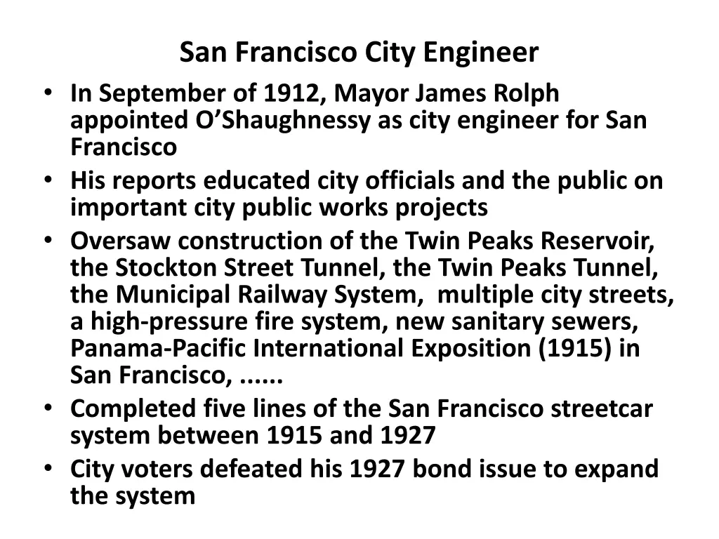 san francisco city engineer in september of 1912