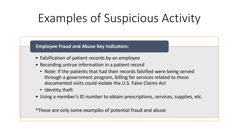 examples of suspicious activity 2