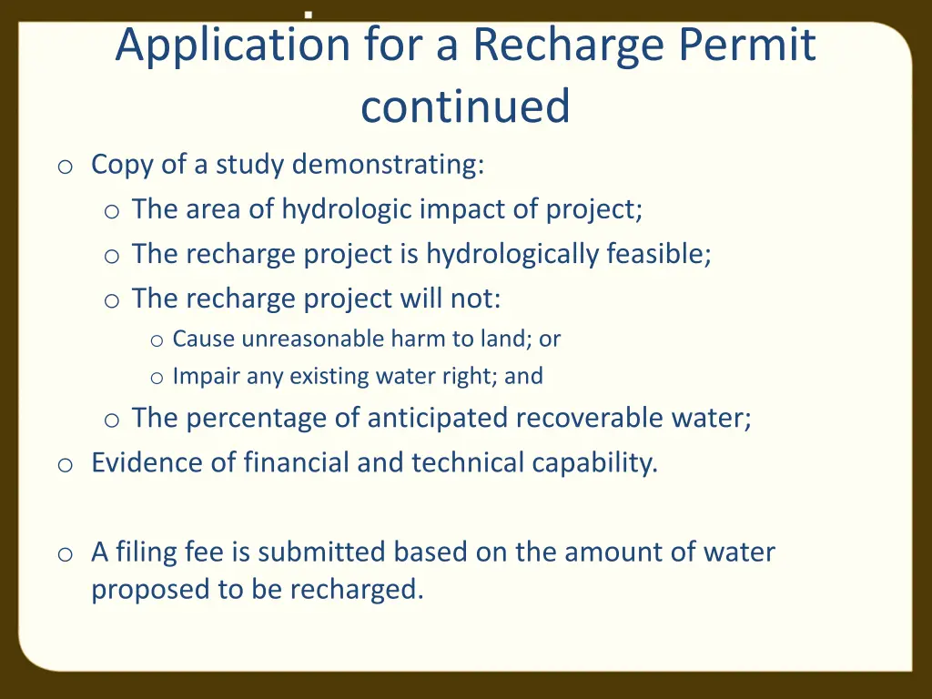 application for a recharge permit continued