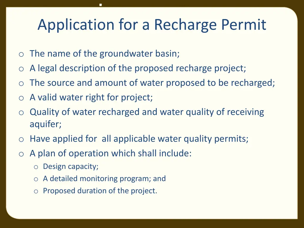 application for a recharge permit