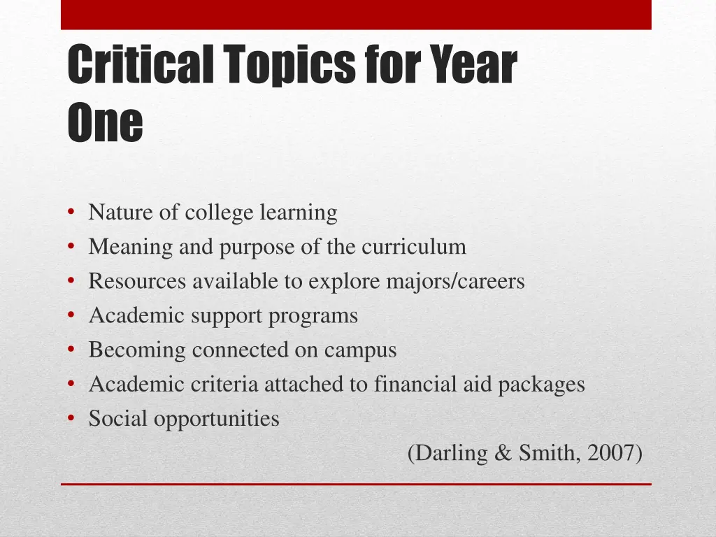 critical topics for year one