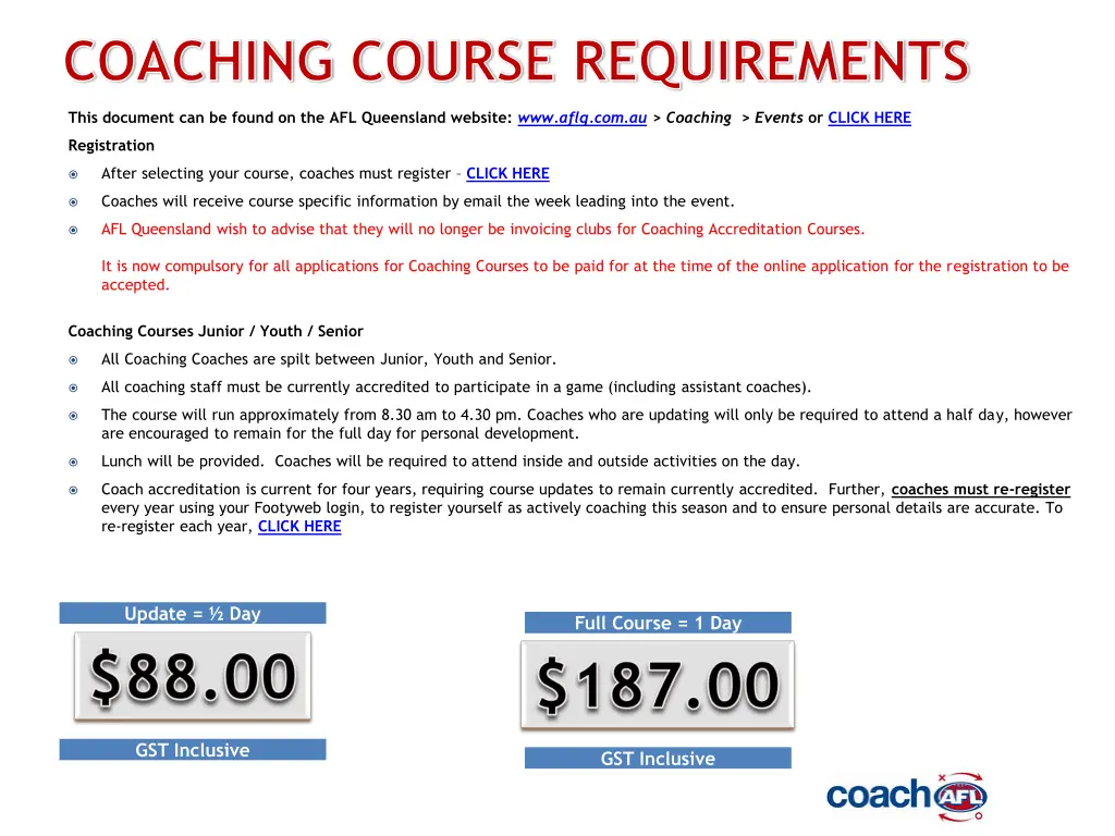 coaching course requirements