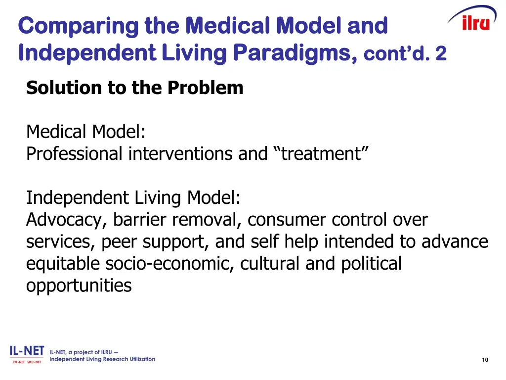 comparing the medical model and comparing 2