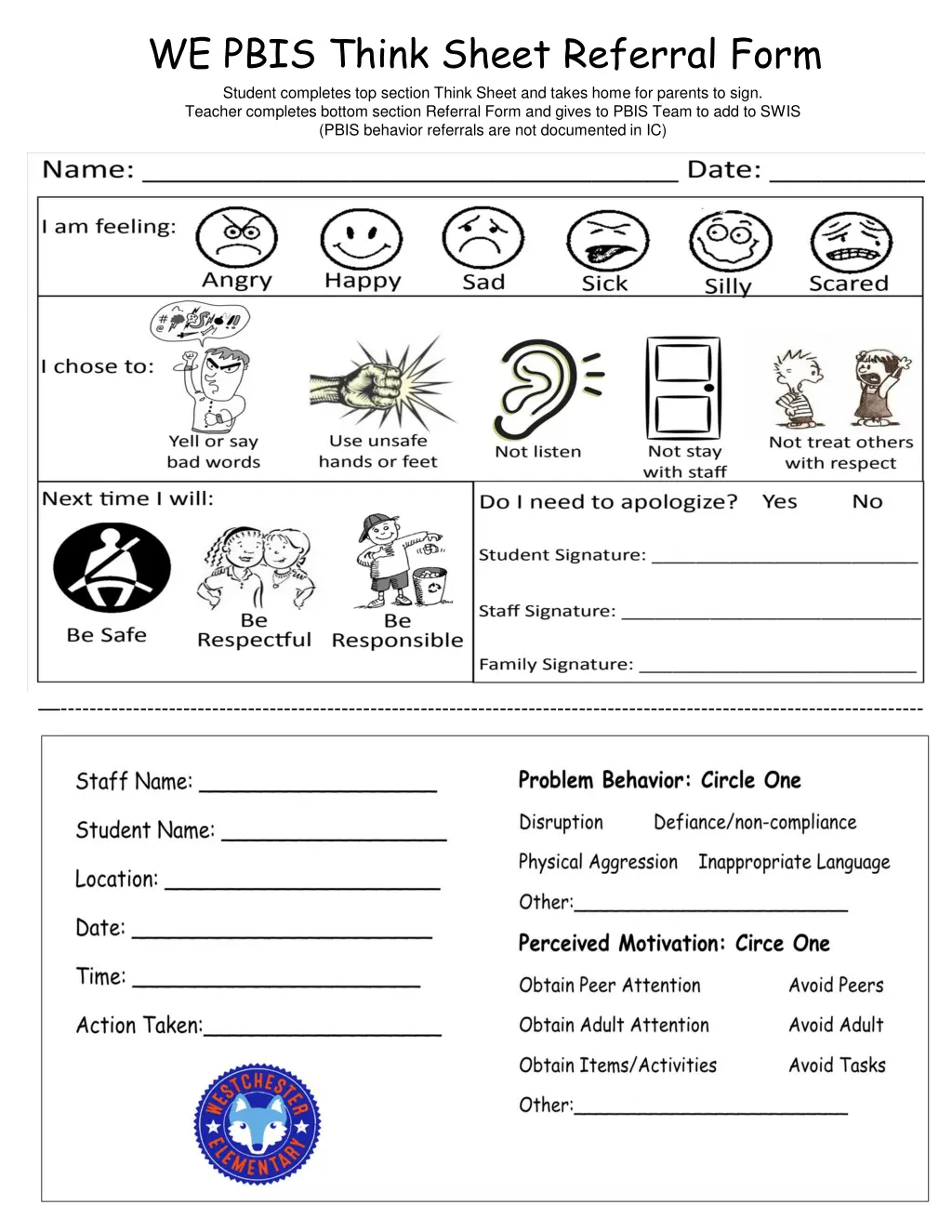 we pbis think sheet referral form student