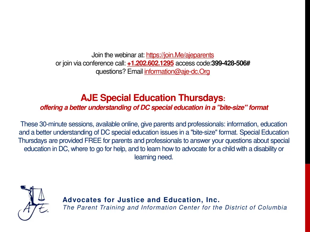 join the webinar at https join me ajeparents