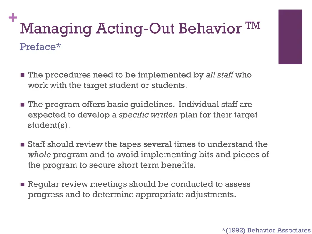 managing acting out behavior tm preface