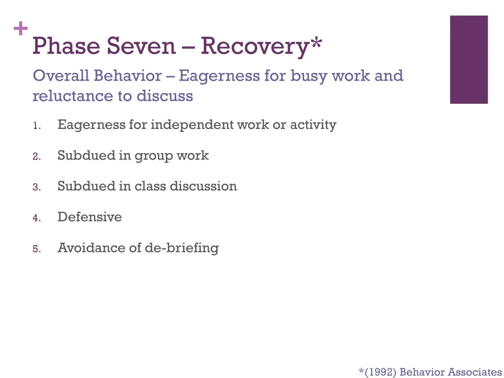 phase seven recovery overall behavior eagerness