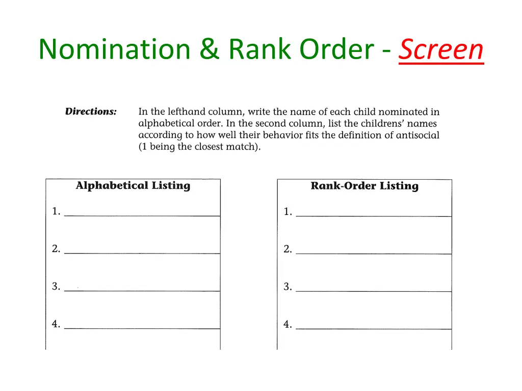 nomination rank order screen