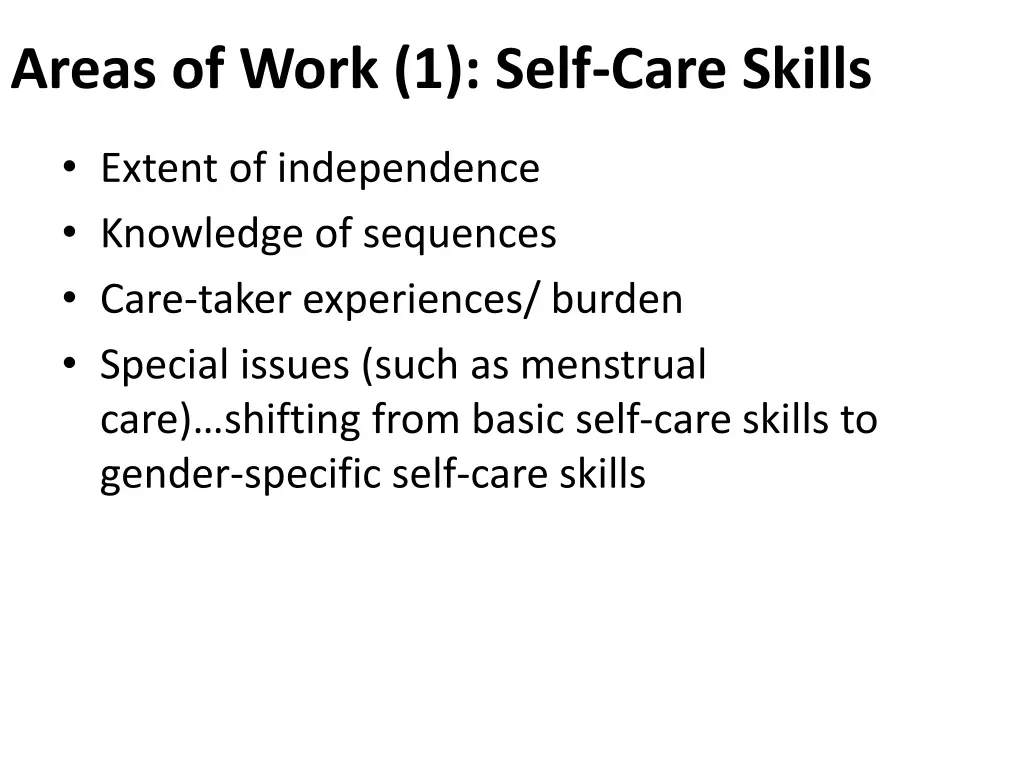 areas of work 1 self care skills