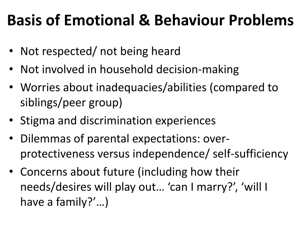 basis of emotional behaviour problems