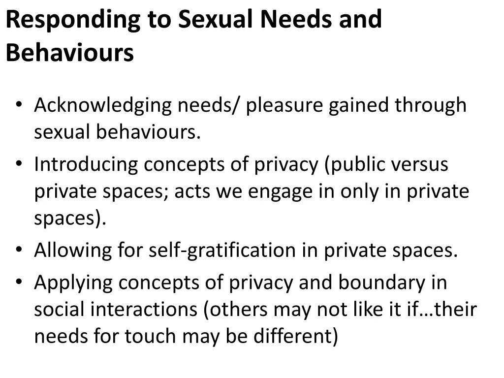 responding to sexual needs and behaviours