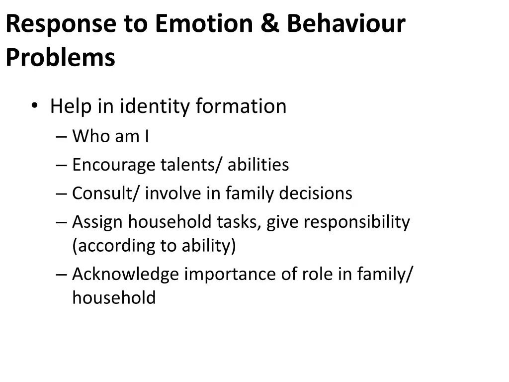 response to emotion behaviour problems