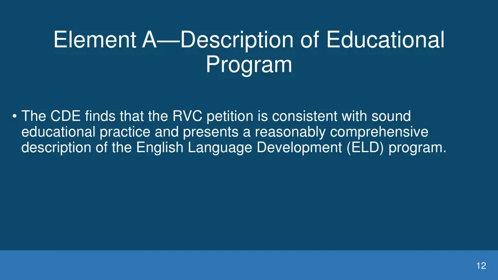 element a description of educational program