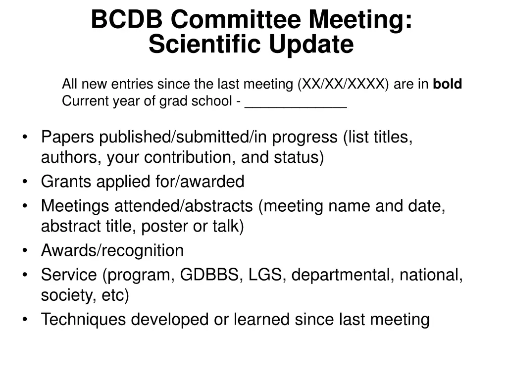 bcdb committee meeting scientific update