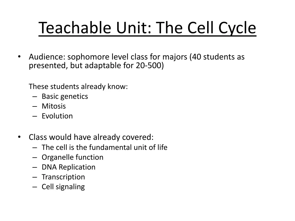 teachable unit the cell cycle