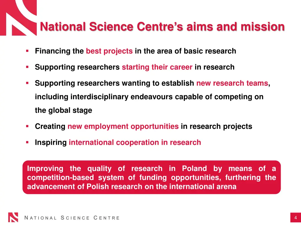 national science centre s aims and mission