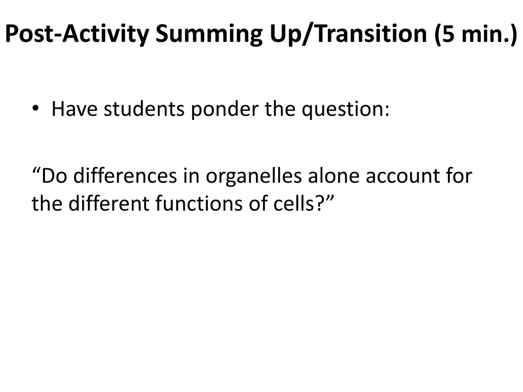 post activity summing up transition 5 min