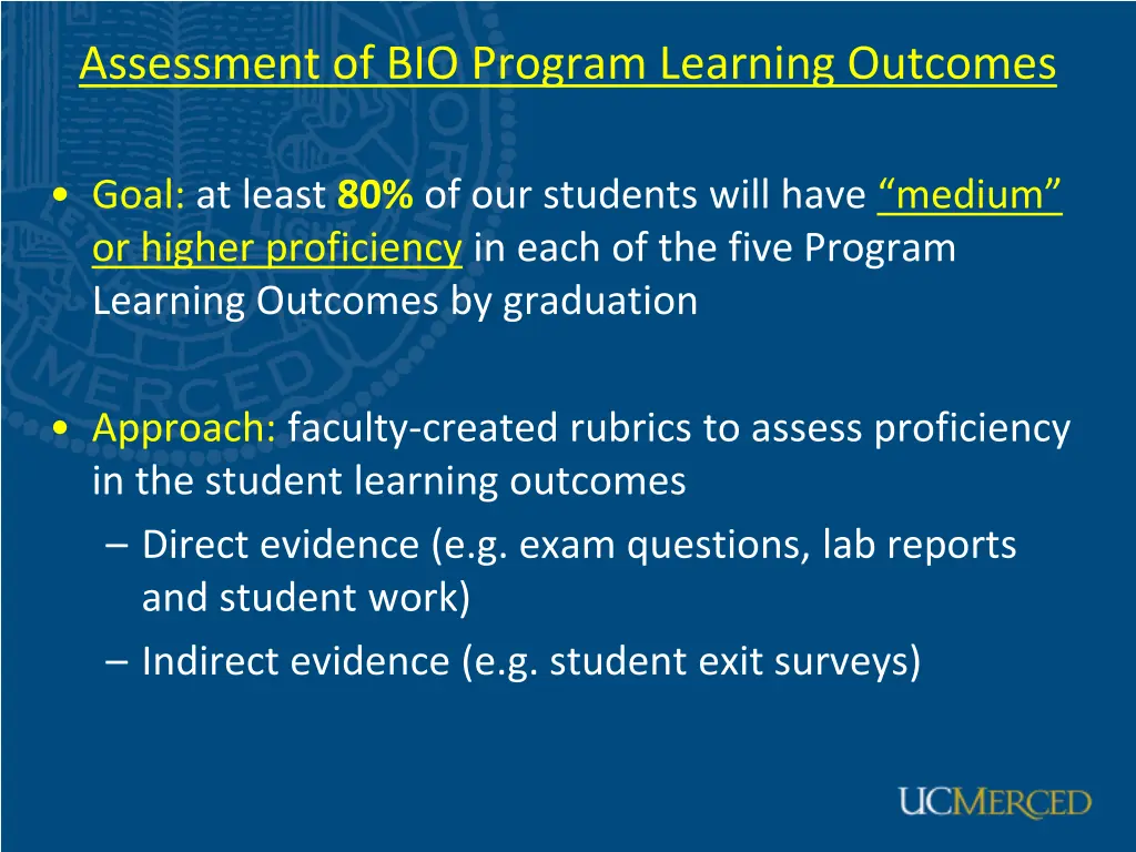 assessment of bio program learning outcomes