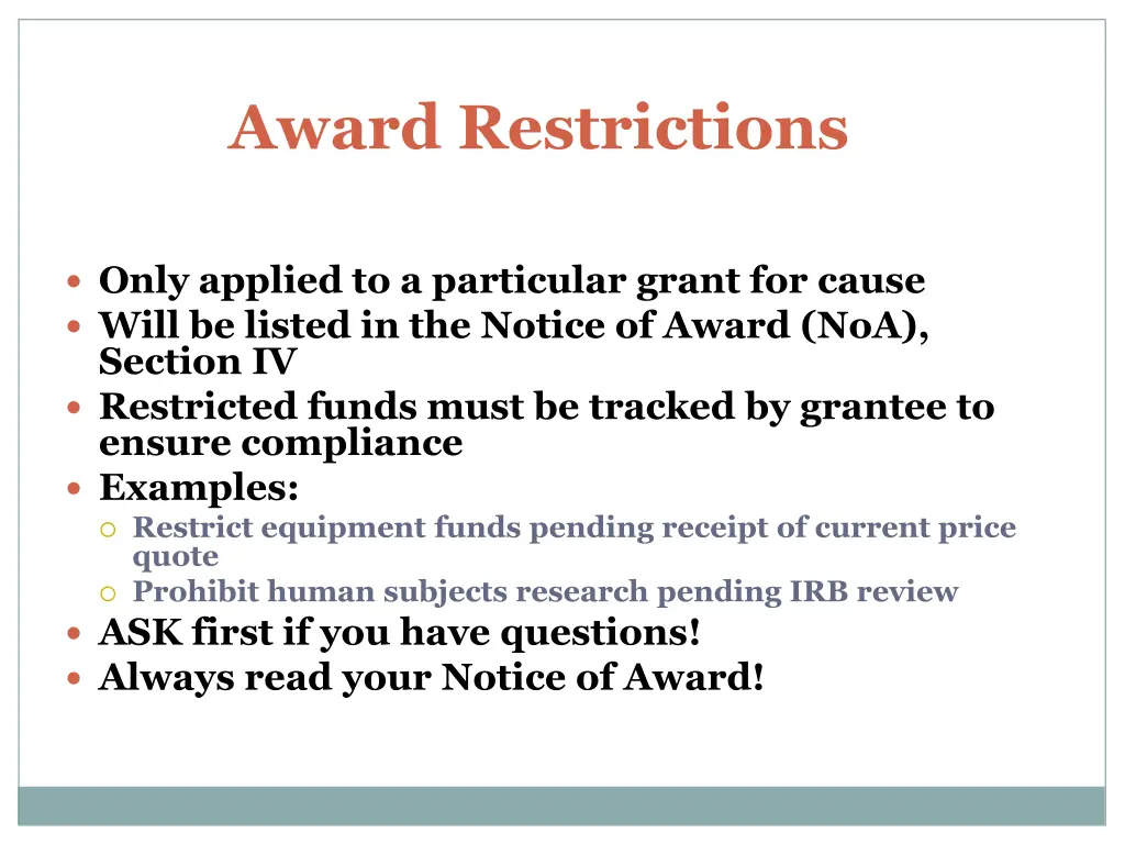 award restrictions