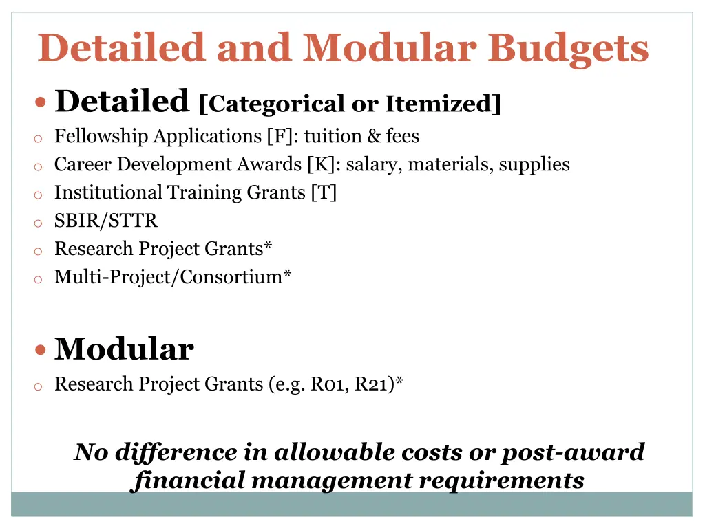 detailed and modular budgets