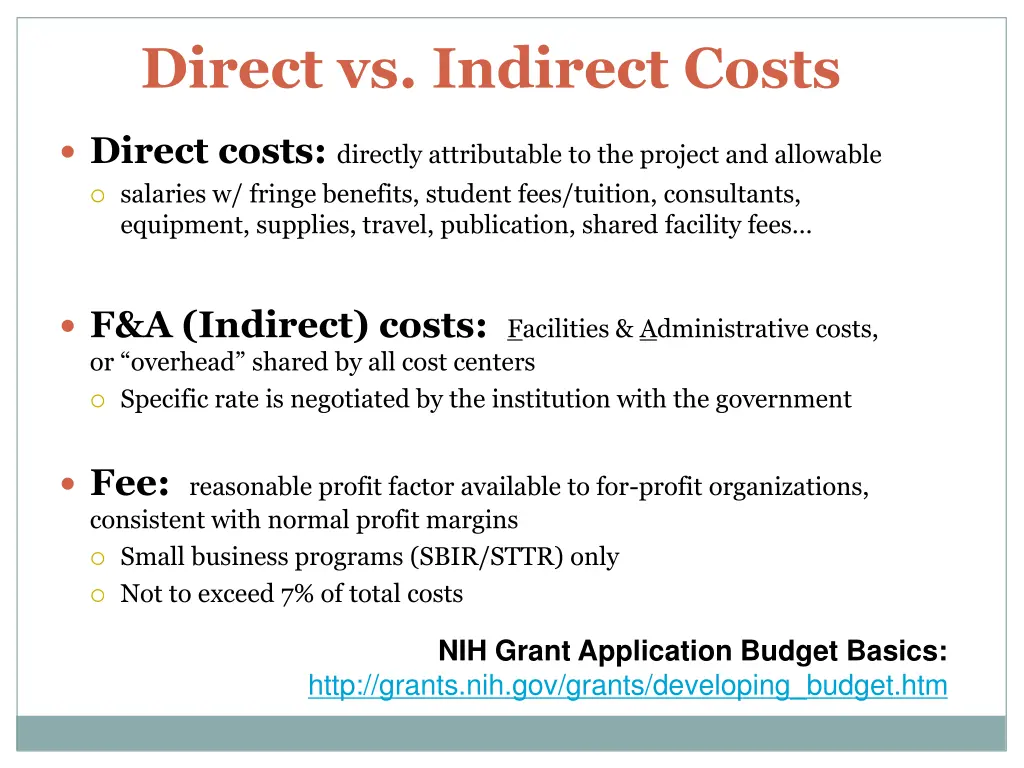 direct vs indirect costs