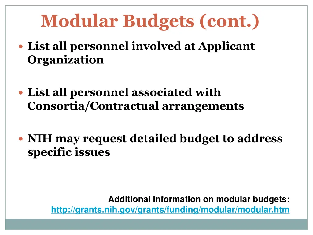 modular budgets cont