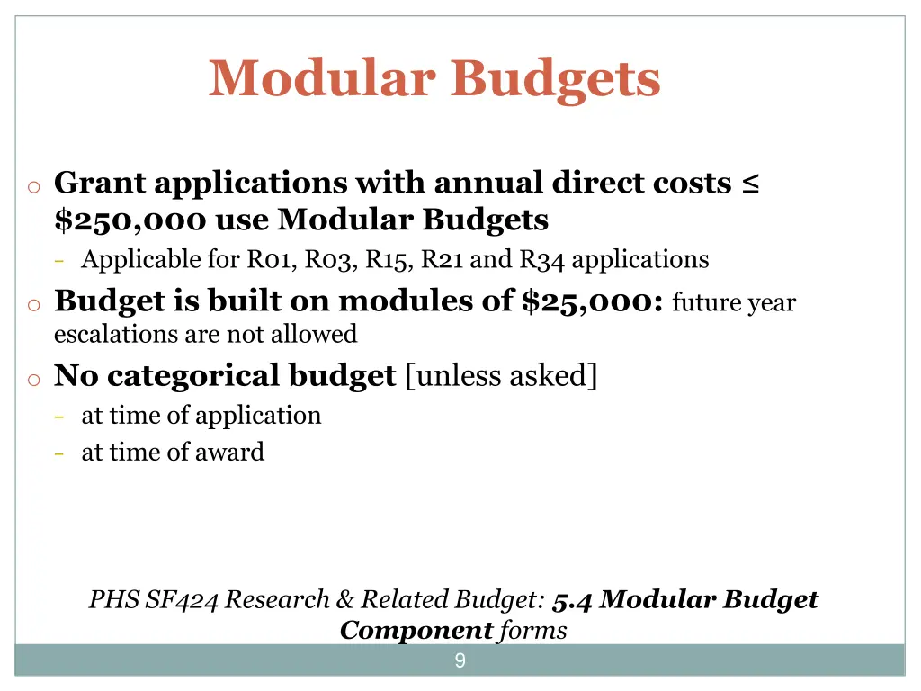 modular budgets