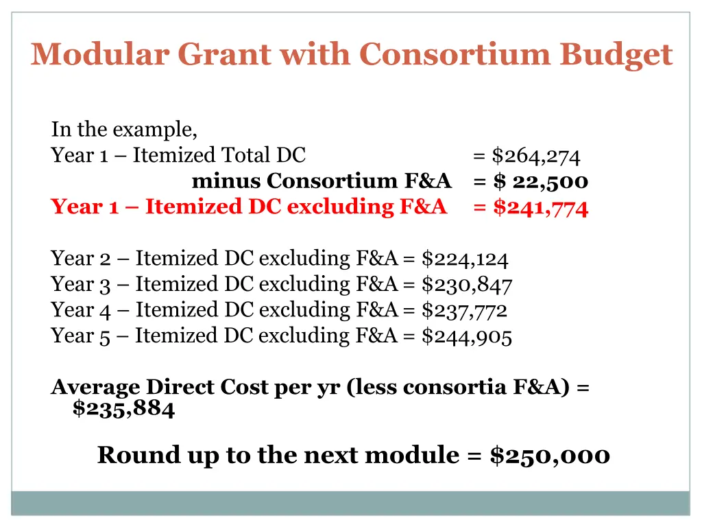 modular grant with consortium budget