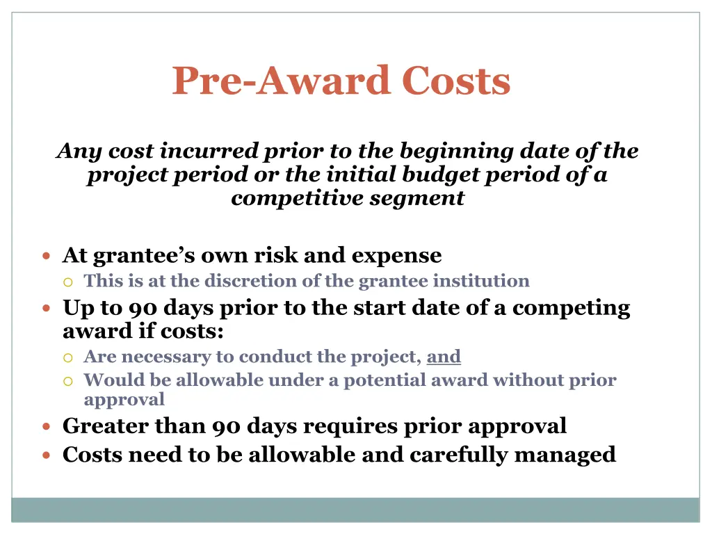 pre award costs