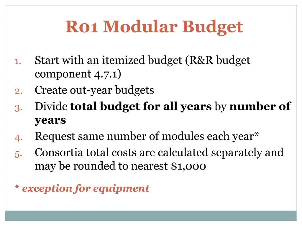 r01 modular budget