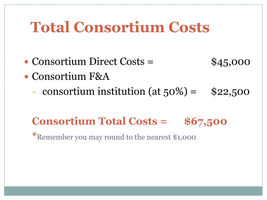 total consortium costs