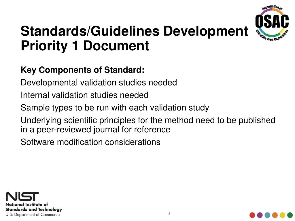 standards guidelines development priority 1