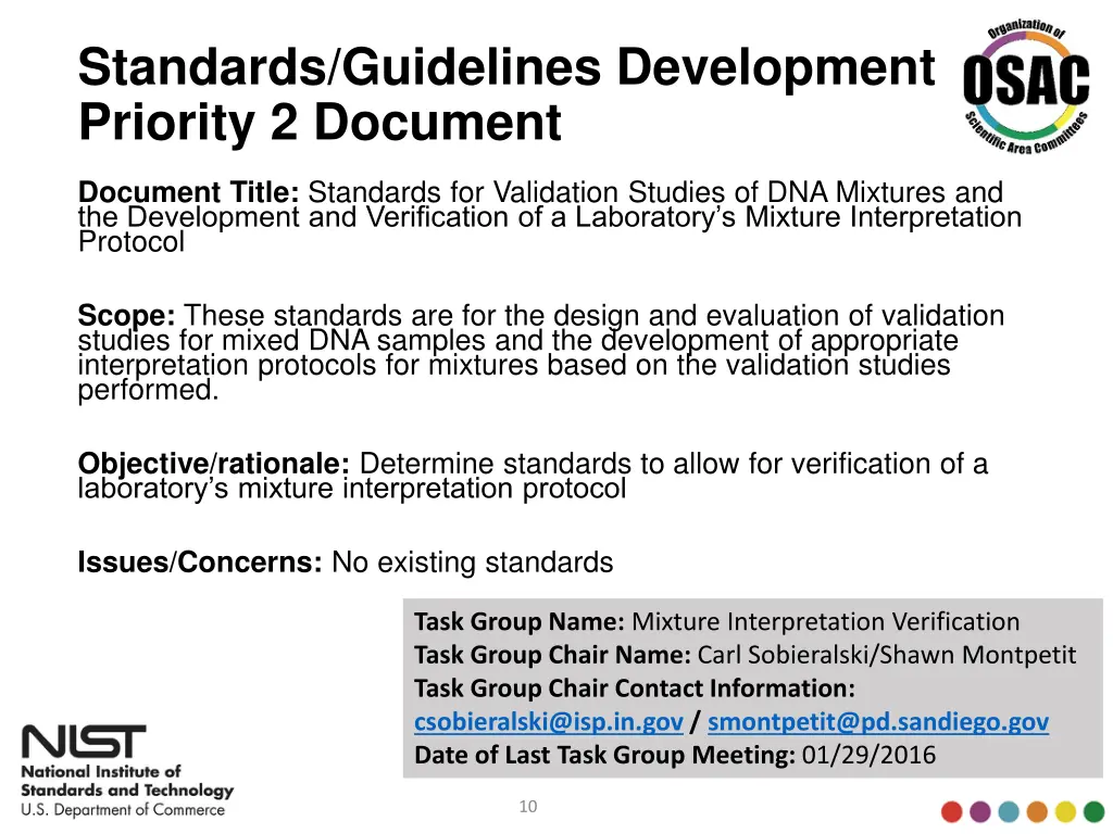 standards guidelines development priority 2