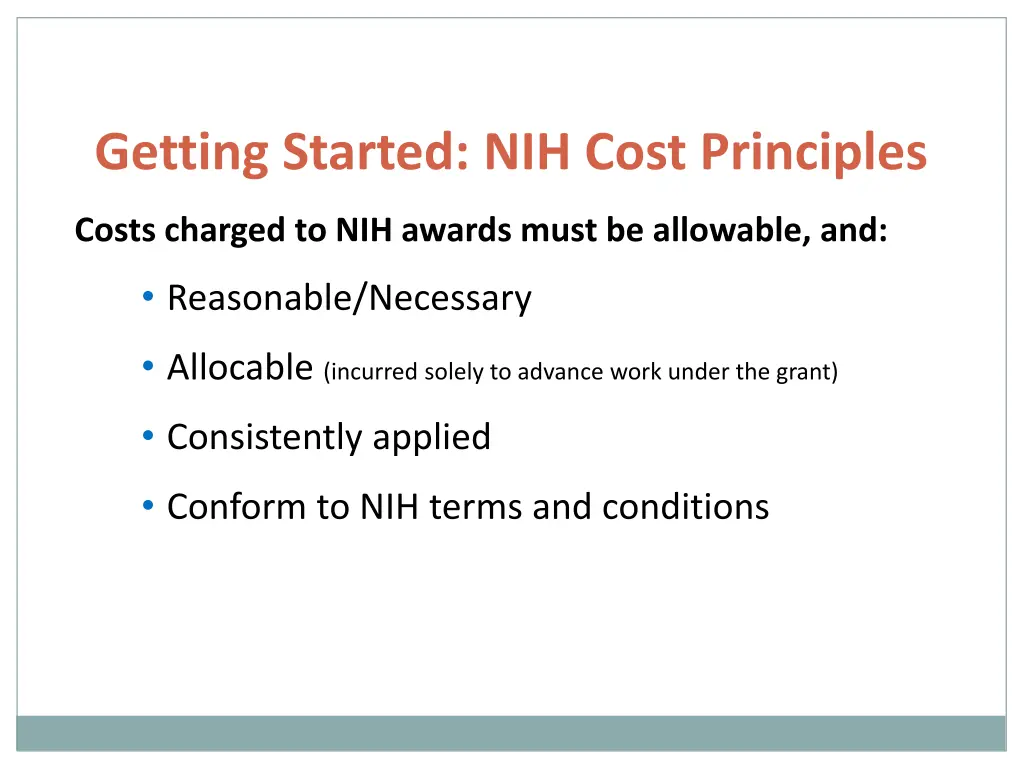 getting started nih cost principles