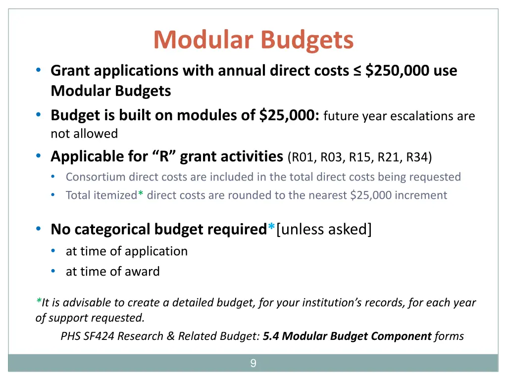 modular budgets