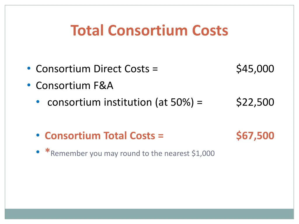 total consortium costs