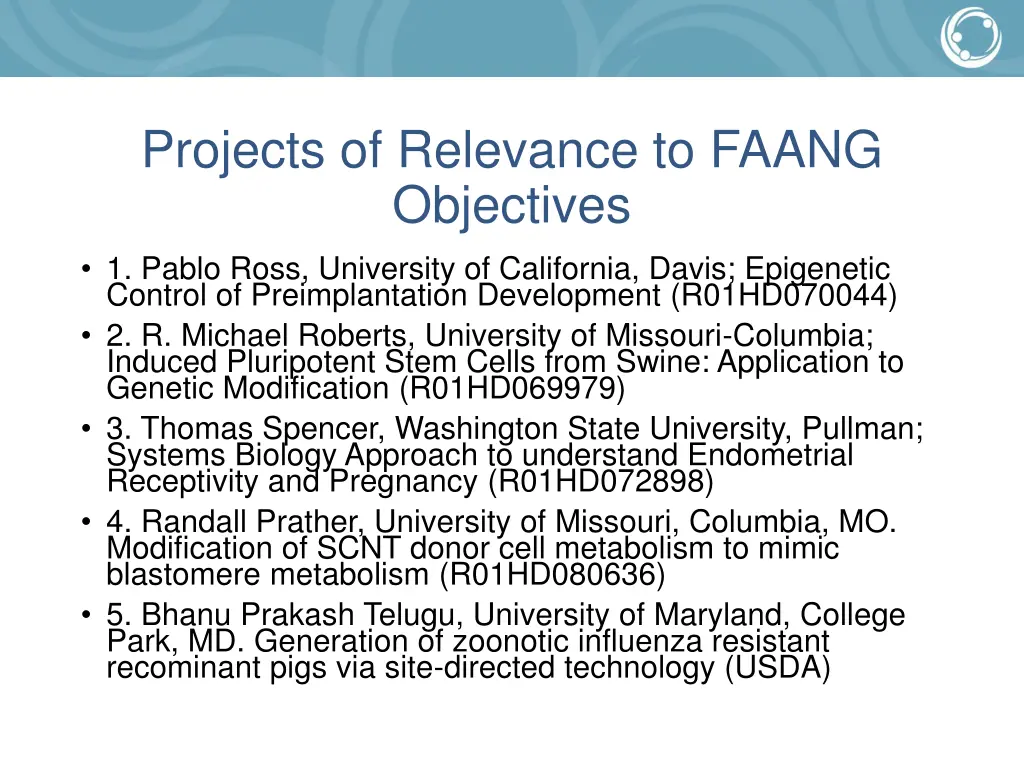 projects of relevance to faang objectives 1 pablo