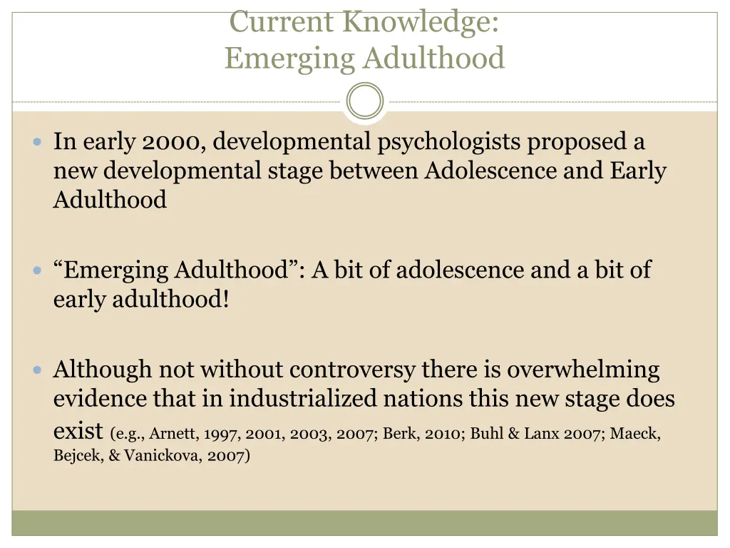 current knowledge emerging adulthood