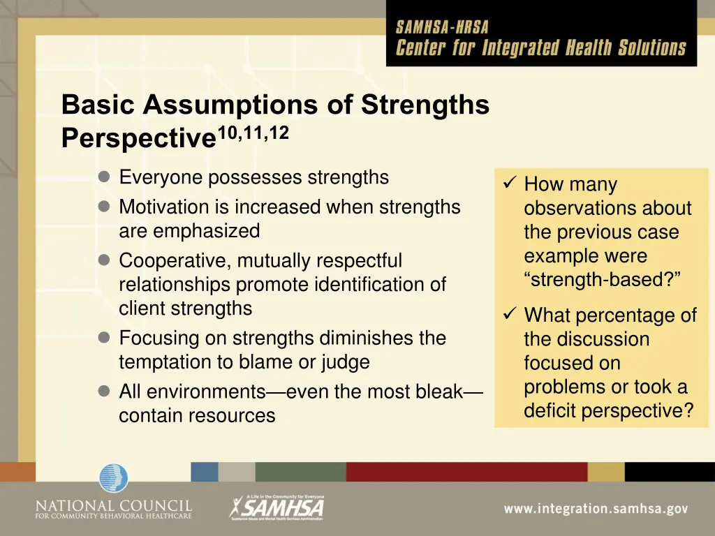 basic assumptions of strengths perspective