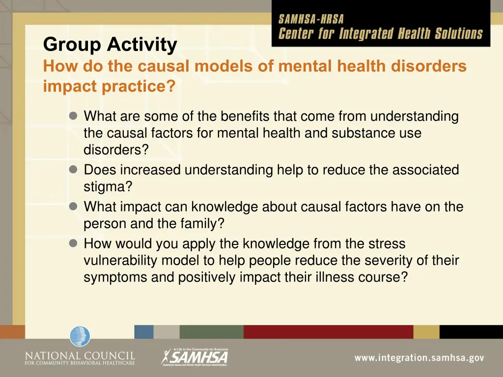 group activity how do the causal models of mental